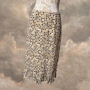 Sigrid Olsen Sport Polka Dot Midi Skirt Beige Black Ruffle Hem Boho Size 8